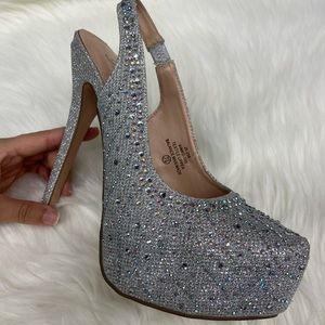 Silver Rhinestone Platform High Heels